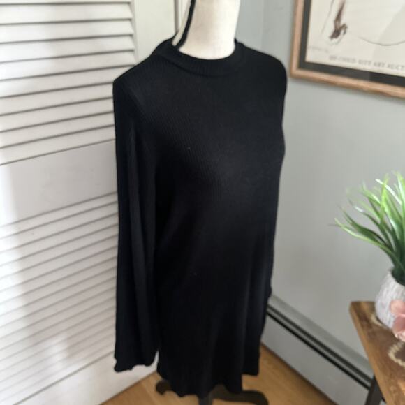 REFORMATION Sweater Dress Womens Medium Black Long Sleeve Shift Ribbed Knit - Picture 4 of 12